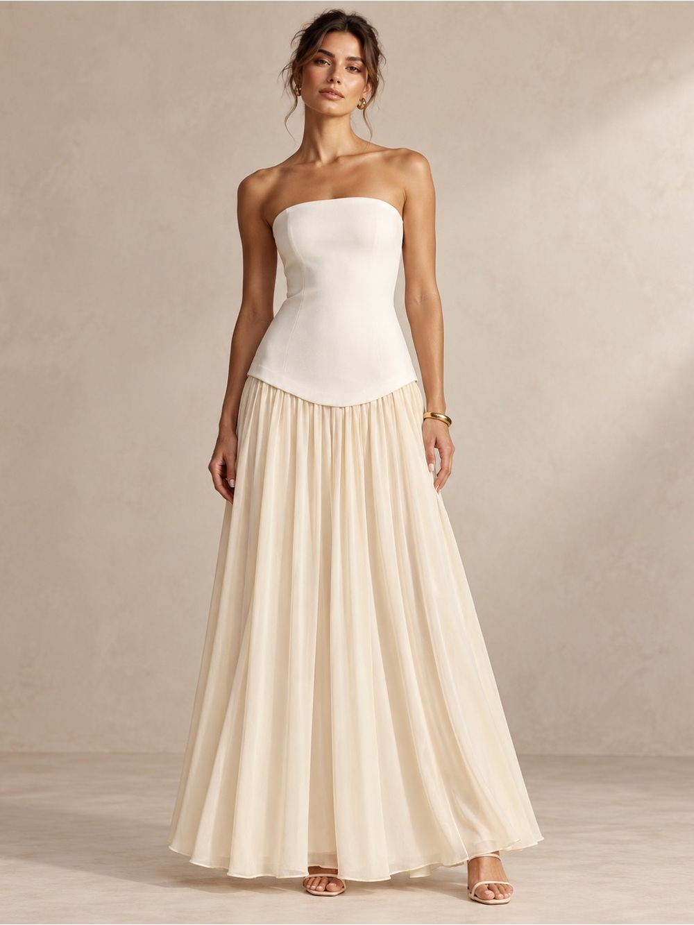 Naked Wardrobe Drop Waist Strapless Maxi Dress Ivory/Butter